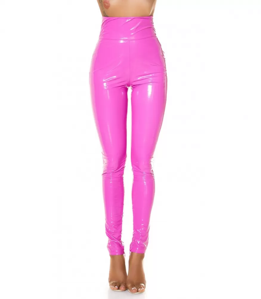 Koucla pinkit korkeavyötäröiset latex look housut