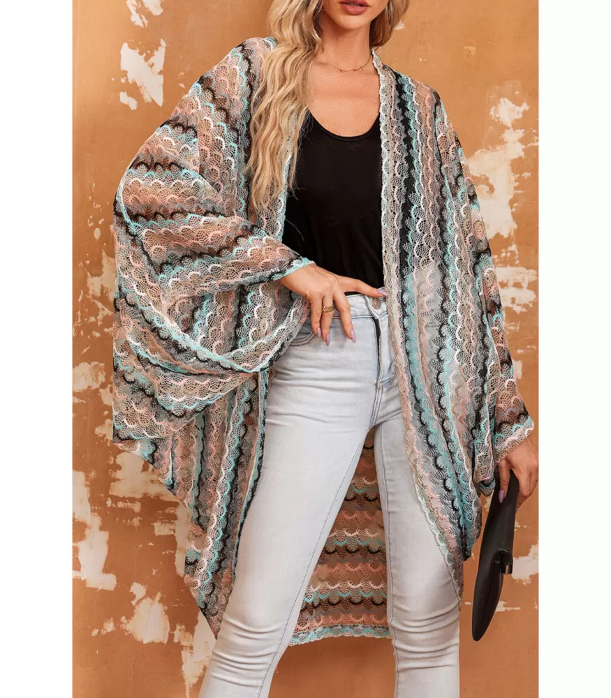 Monivärinen leveähihainen kimono
