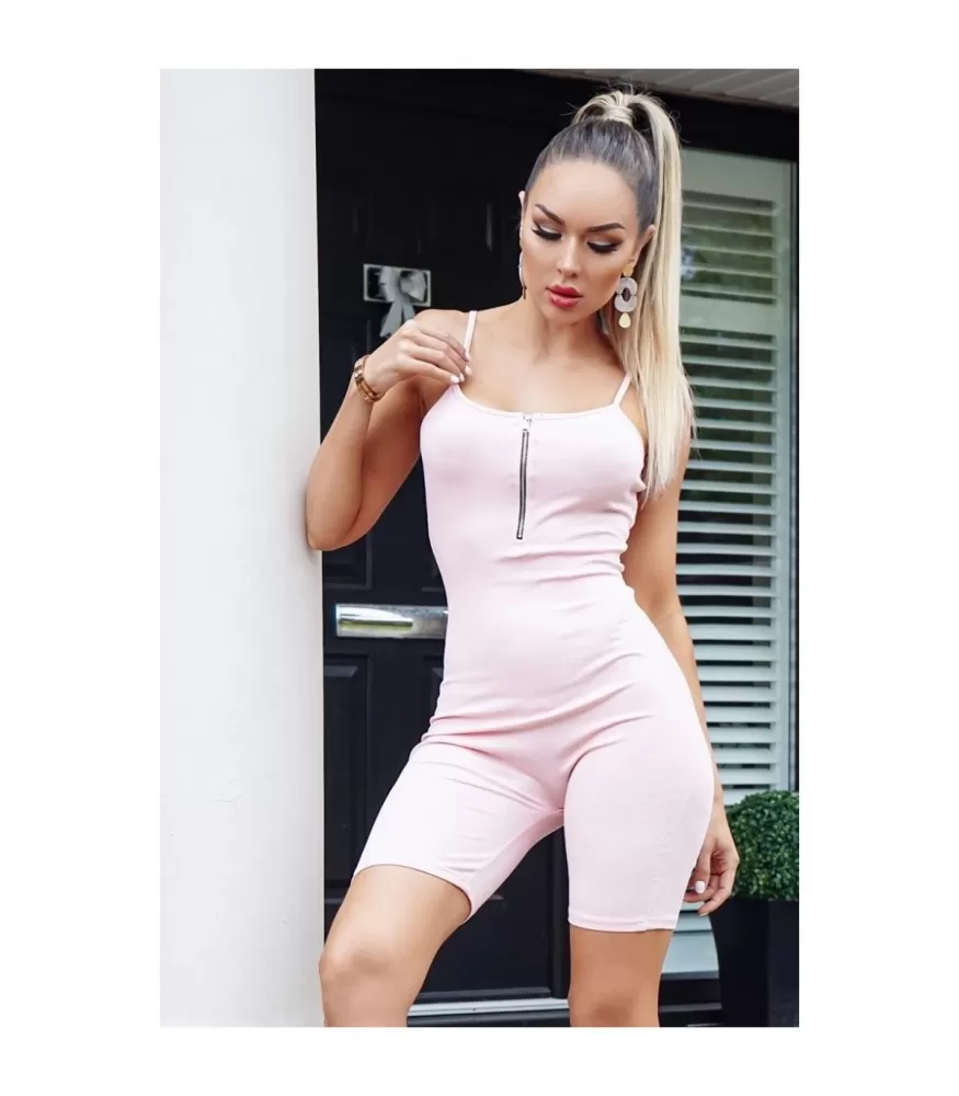 Parisian vaaleanpunainen ribbijumpsuit vetoketjulla [LÖYTÖ]
