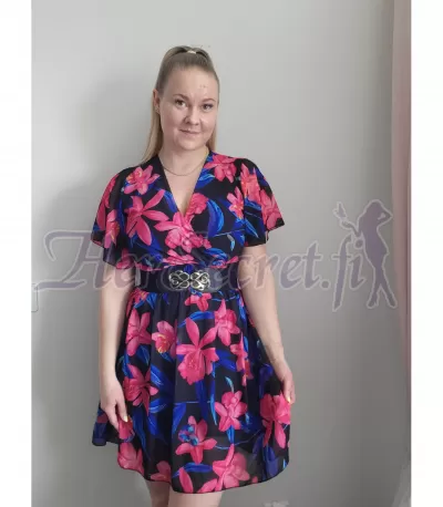 Elle Style Sylvie sinipinkki kukkakuvioinen mekko