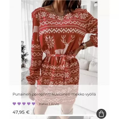 Punainen poroprinttikuvioinen mekko vyöllä [LÖYTÖ]