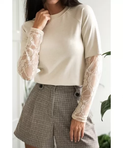 Beige 2in1 paita pitsihihoilla
