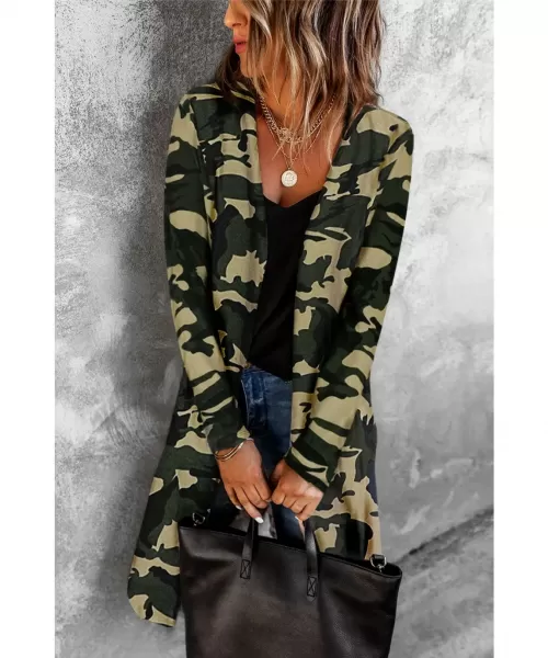 Camokuvioinen pitkä avonainen neuletakki