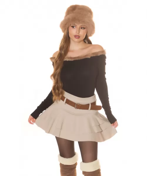 Koucla musta turkiskauluksellinen neule