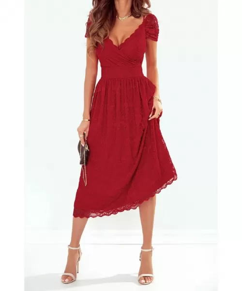 Punainen wrap-look v-pitsimidimekko