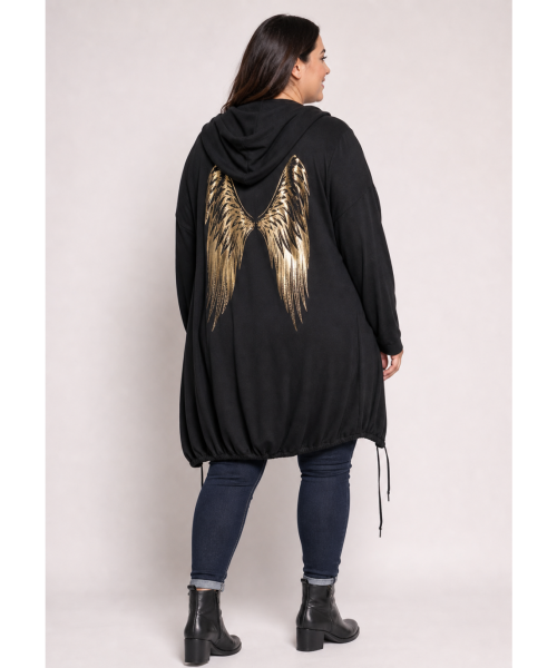RZ fashion musta pitkä paitatakki siivillä (plus size)