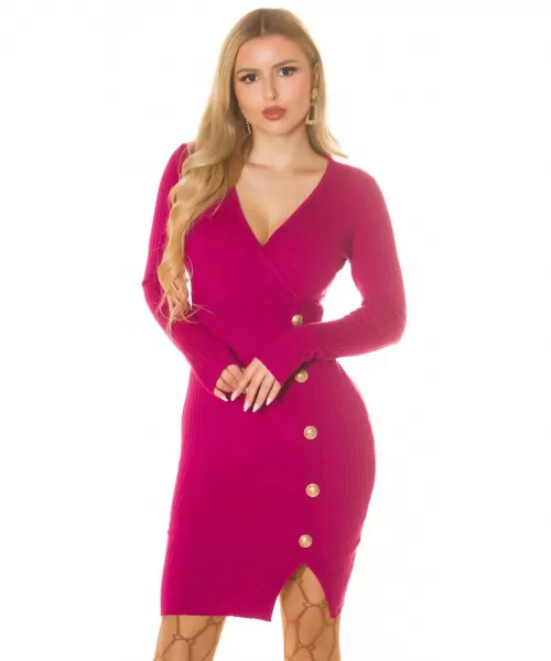 Rosy Days fuksia v-ribbineulemekko napeilla