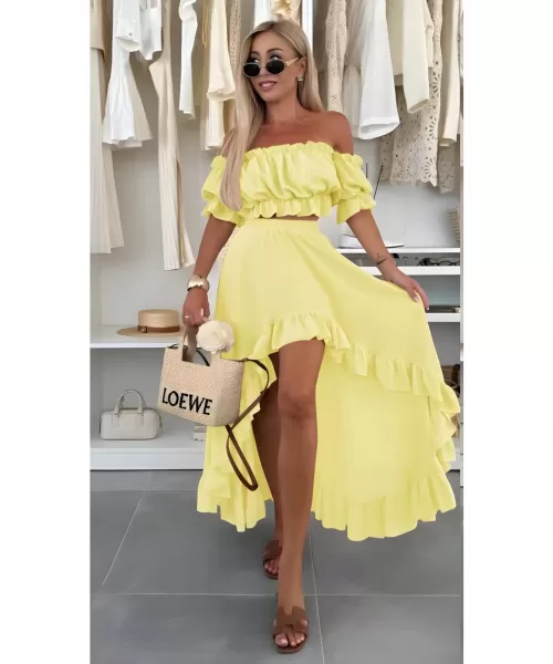 Rosy Days naisellinen vaaleankeltainen hamesetti