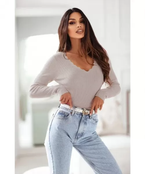 Rosy Days taupe aaltoileva v-neule