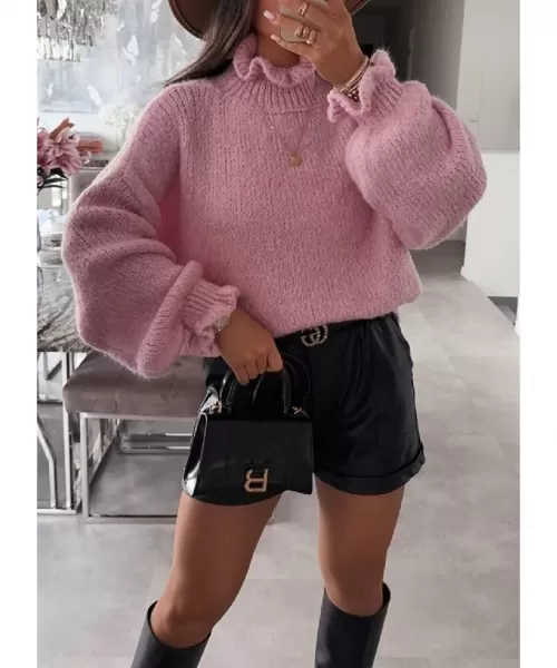 Schilo-Jolie vaaleanpunainen pehmeä väljä neule pussihihoilla