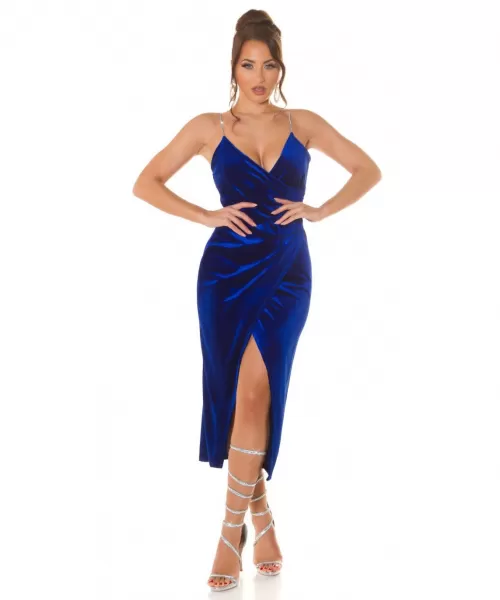 Sininen samettilook wrap-look v-mekko ketjuolkaimilla