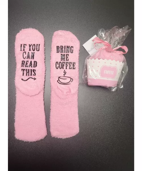 Vaaleanpunaiset kahviprintilliset pörrösukat