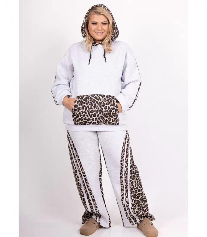 AmyClo harmaa leopardikuvioinen oloasusetti (plus size)