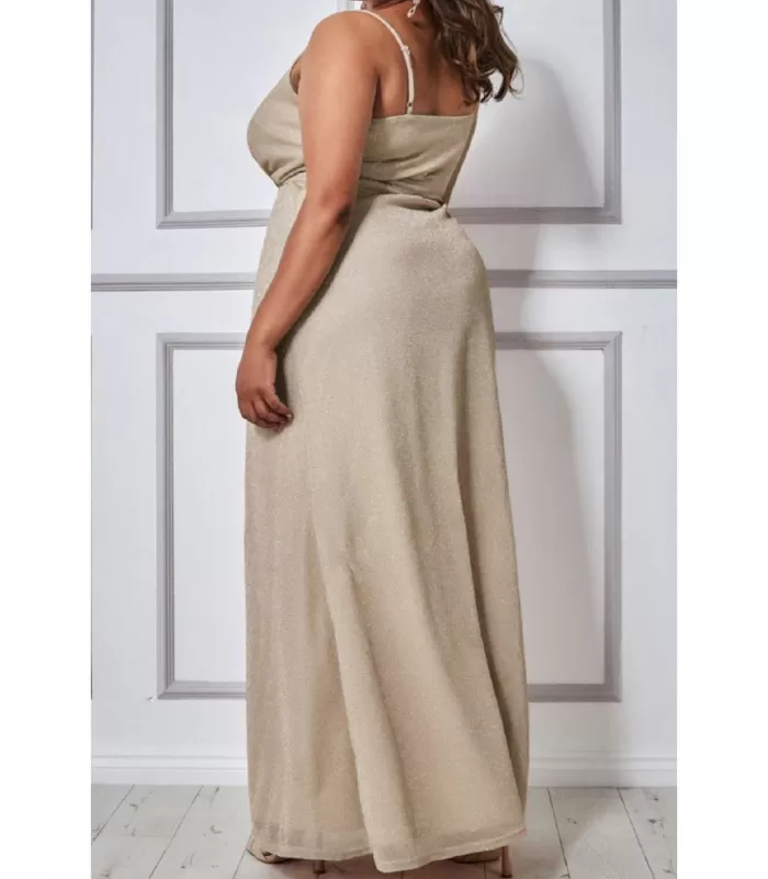 Aprikoosi wrap-look v-maksimekko halkiolla (plus size) [LÖYTÖ]