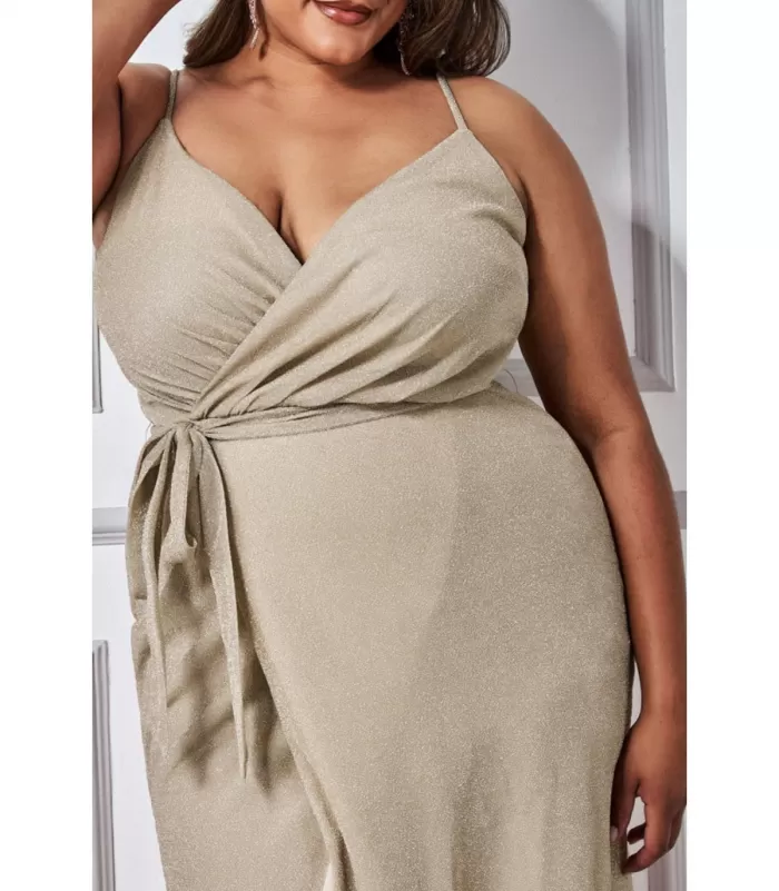 Aprikoosi wrap-look v-maksimekko halkiolla (plus size) [LÖYTÖ]