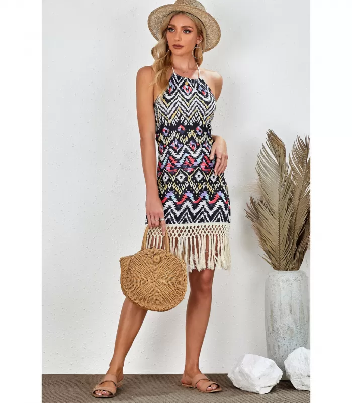 Aztec värikäs printtikuvioinen hapsumekko [LÖYTÖ]