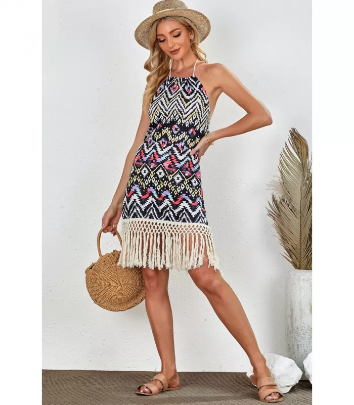 Aztec värikäs printtikuvioinen hapsumekko [LÖYTÖ]