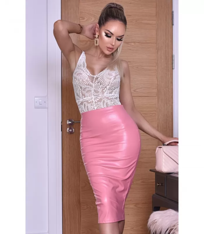 CW Kellie vaaleanpunainen wetlook midihame