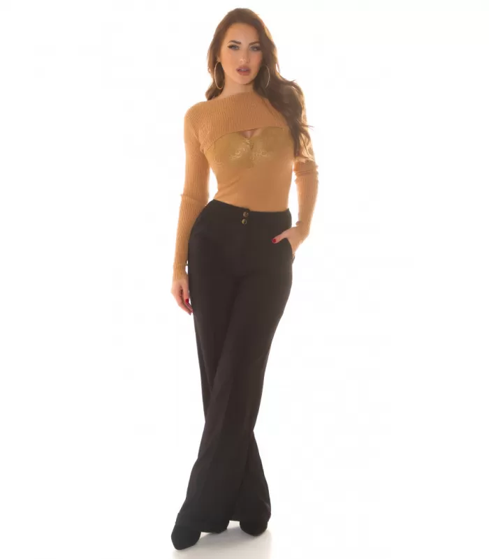 Cappuccino pitsikoristeinen neuletoppi + lyhyt neulepaita