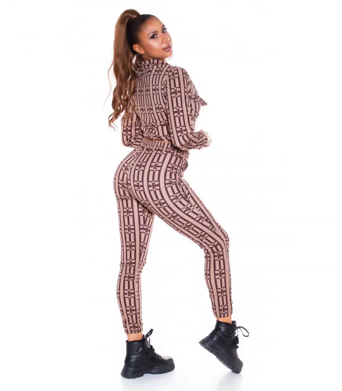 Cappuccino printtikuvioinen joggerisetti vetoketjulla [TAMMIALE -20%]