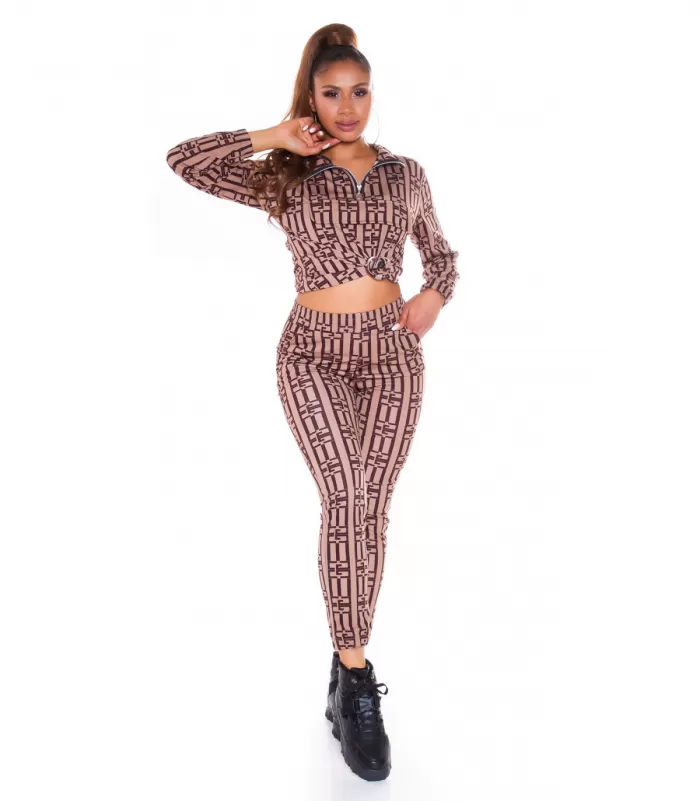 Cappuccino printtikuvioinen joggerisetti vetoketjulla [TAMMIALE -20%]