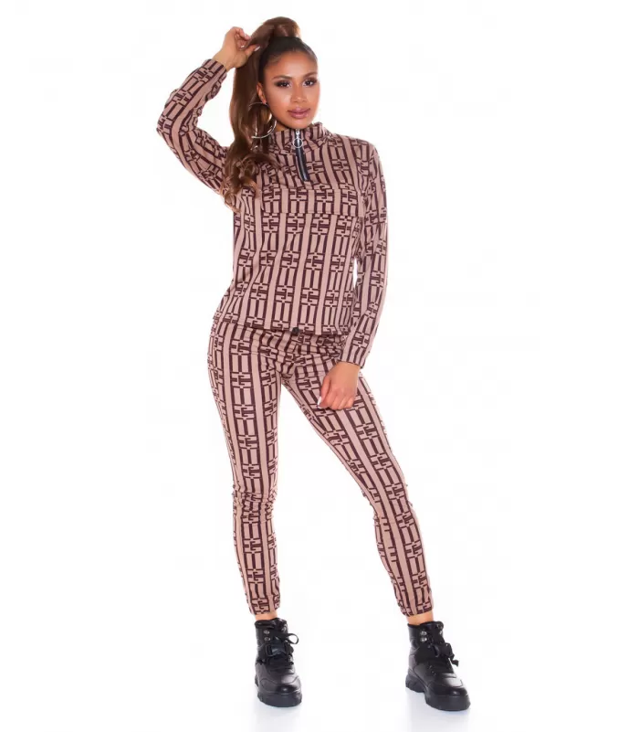 Cappuccino printtikuvioinen joggerisetti vetoketjulla [TAMMIALE -20%]