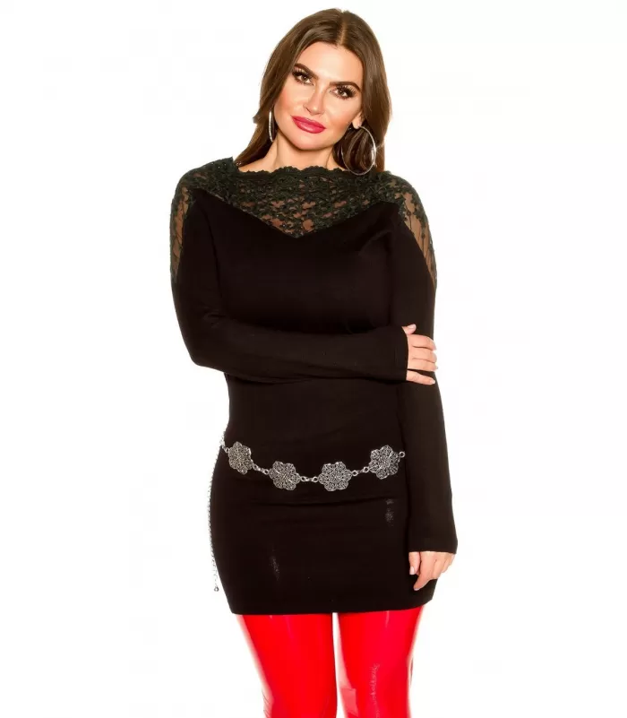 Curvy Girls Koucla musta pitsikoristeinen neulemekko