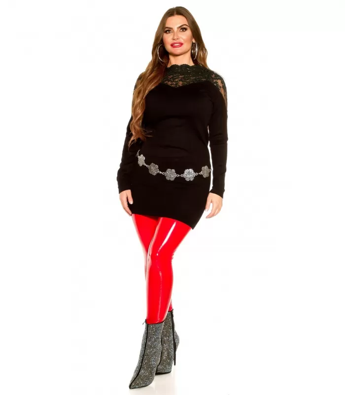 Curvy Girls Koucla musta pitsikoristeinen neulemekko