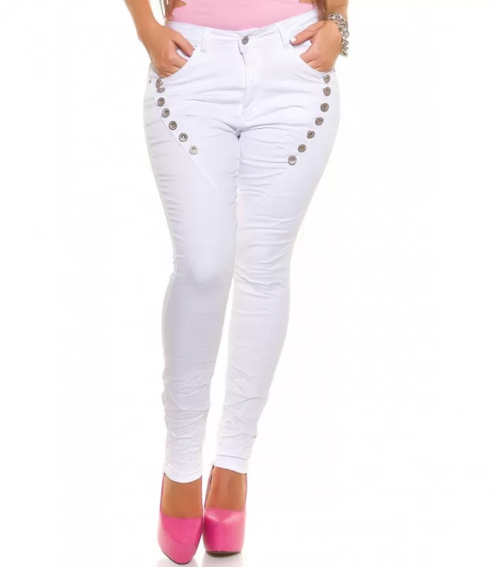 Curvy Girls Size valkoiset nappikoristeiset farkut [LÖYTÖ]