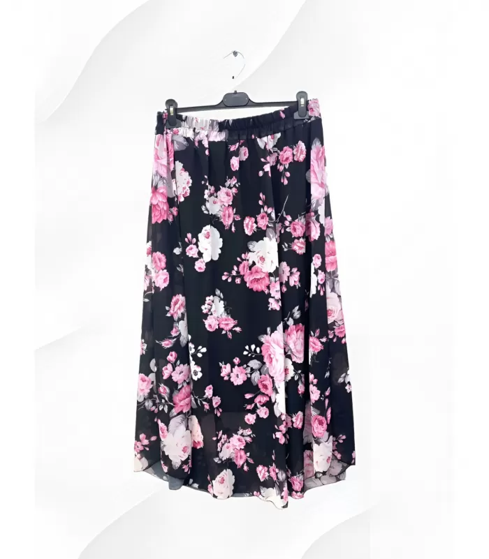 EF musta kukkakuvioinen maksihame (plus size)