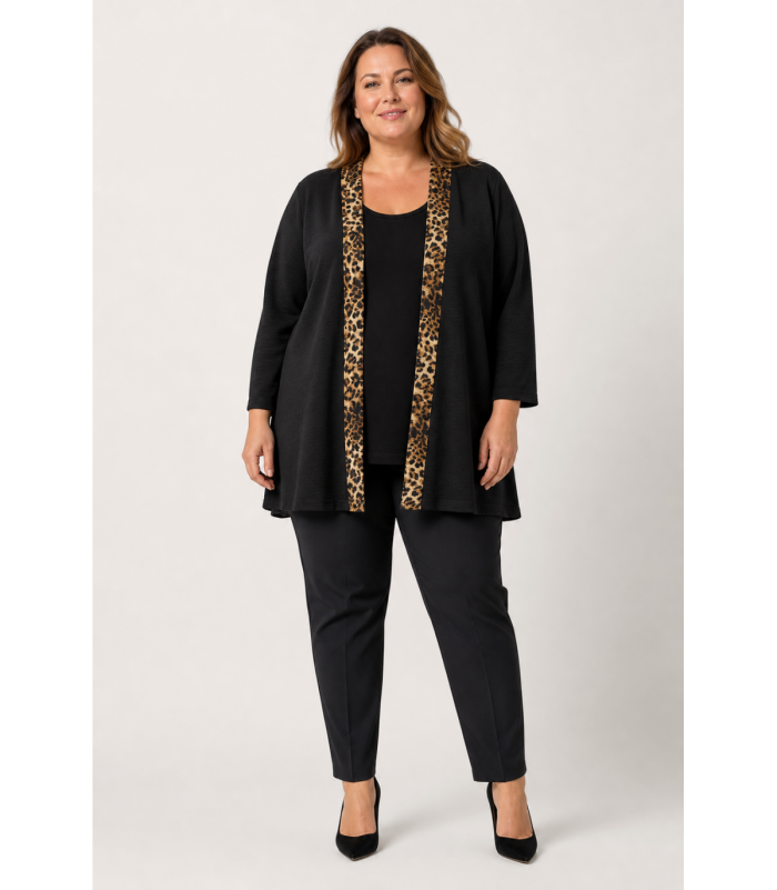 EF musta/leopardikuvioinen paitatakki (plus size)