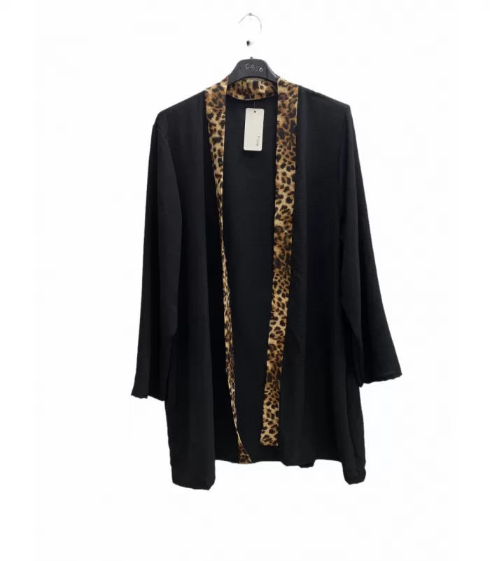 EF musta/leopardikuvioinen paitatakki (plus size)