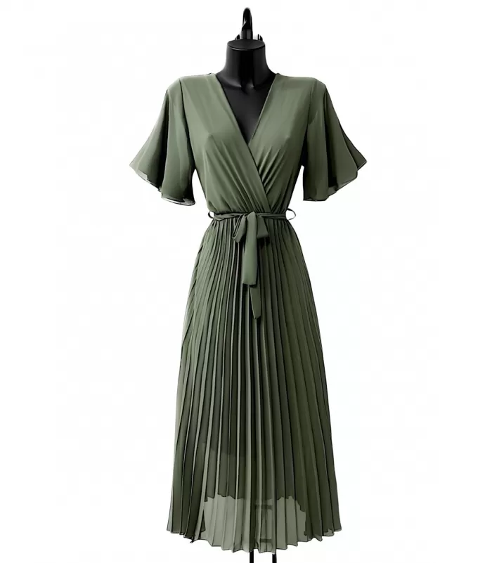Elle Style Alita khaki pitkä vekkimekko vyöllä