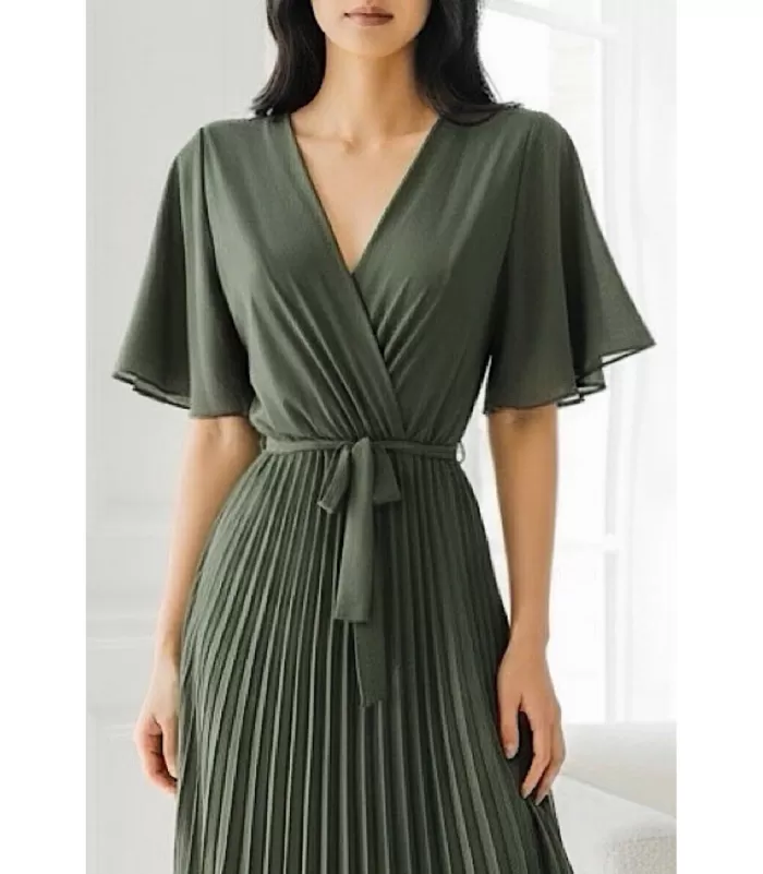 Elle Style Alita khaki pitkä vekkimekko vyöllä