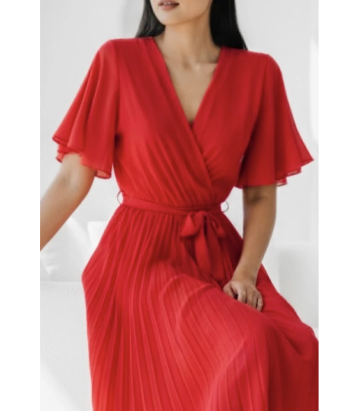 Elle Style Alita punainen pitkä vekkimekko vyöllä