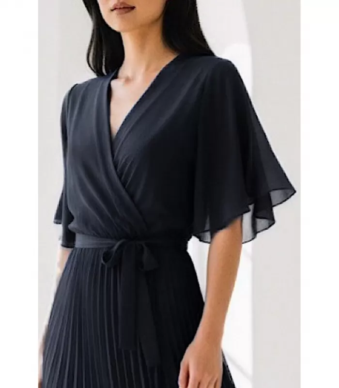 Elle Style Alita tummansininen pitkä vekkimekko vyöllä