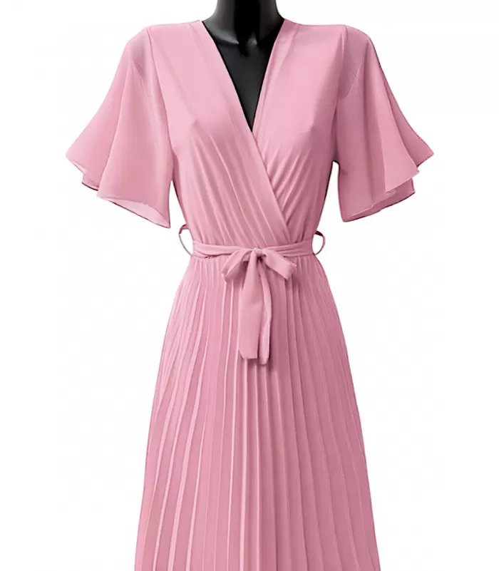 Elle Style Alita vaaleanpunainen pitkä vekkimekko vyöllä