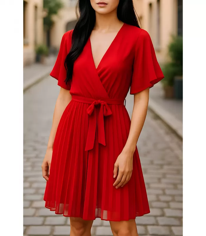 Elle Style Bethany punainen lyhyt vekkimekko vyöllä