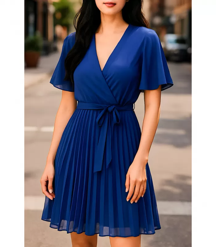 Elle Style Bethany sininen lyhyt vekkimekko vyöllä