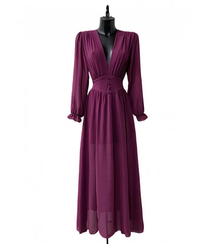 Elle Style Julietta mauve maksimekko helminapeilla