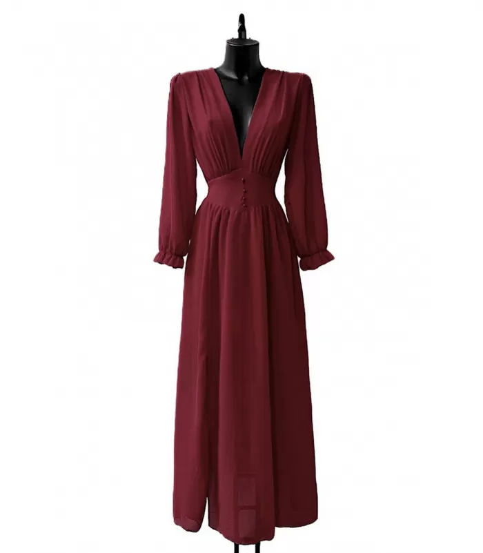 Elle Style Julietta viininpunainen maksimekko helminapeilla