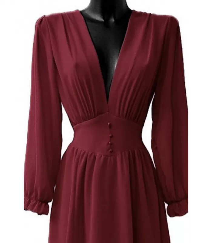 Elle Style Julietta viininpunainen maksimekko helminapeilla