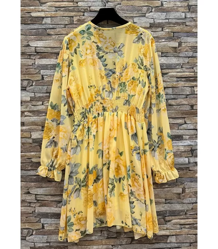 Elle Style Juliette keltainen ruusukuvioinen mekko helminapeilla
