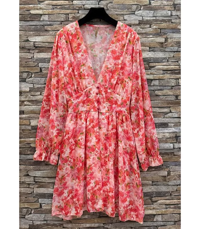 Elle Style Juliette punainen kukkakuvioinen mekko helminapeilla