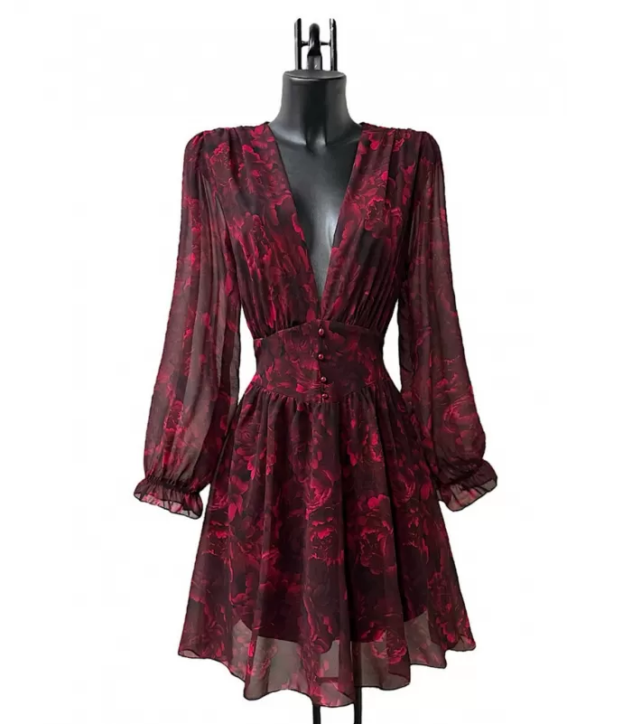 Elle Style Juliette punamusta ruusukuvioinen mekko helminapeilla