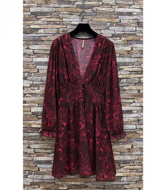 Elle Style Juliette punamusta ruusukuvioinen mekko helminapeilla