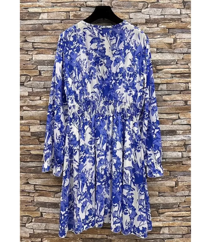 Elle Style Juliette sinivalkoinen kukkakuvioinen mekko helminapeilla