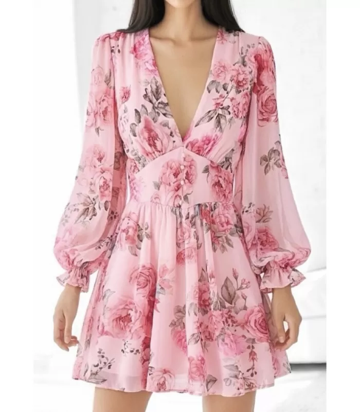 Elle Style Juliette vaaleanpunainen ruusukuvioinen mekko helminapeilla