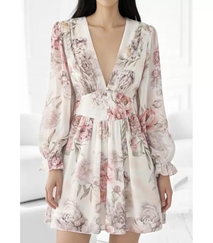 Elle Style Juliette valkoinen ruusukuvioinen mekko helminapeilla