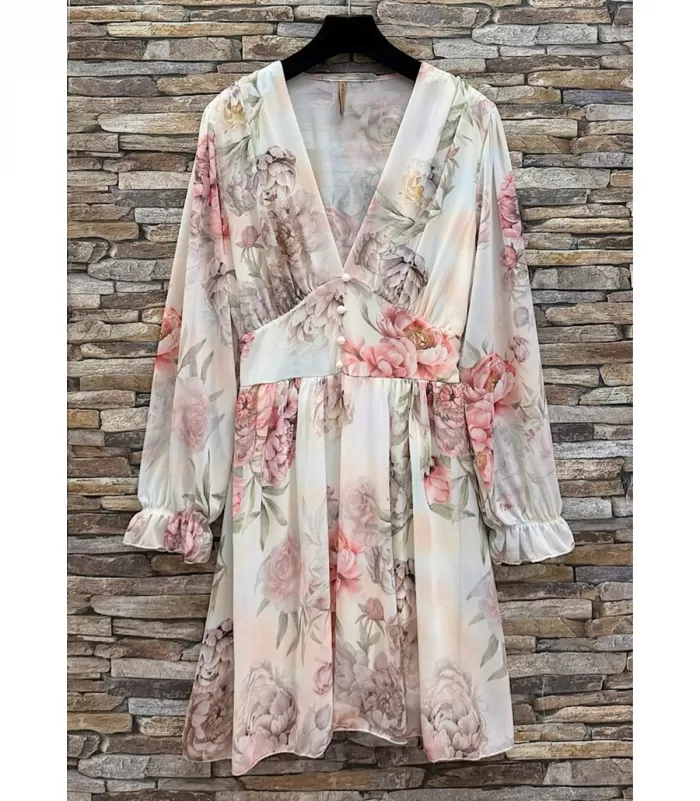 Elle Style Juliette valkoinen ruusukuvioinen mekko helminapeilla